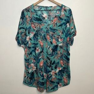 Kate & Sam Plus Size Tropical Parrots Shirt 1X